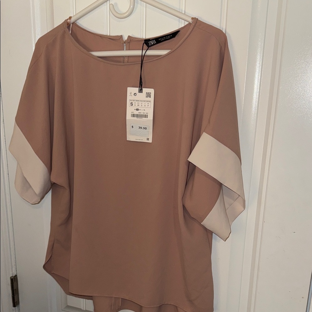 NWT Zara Blush & Cream Colorblock Oversized Blouse - Picture 4 of 11